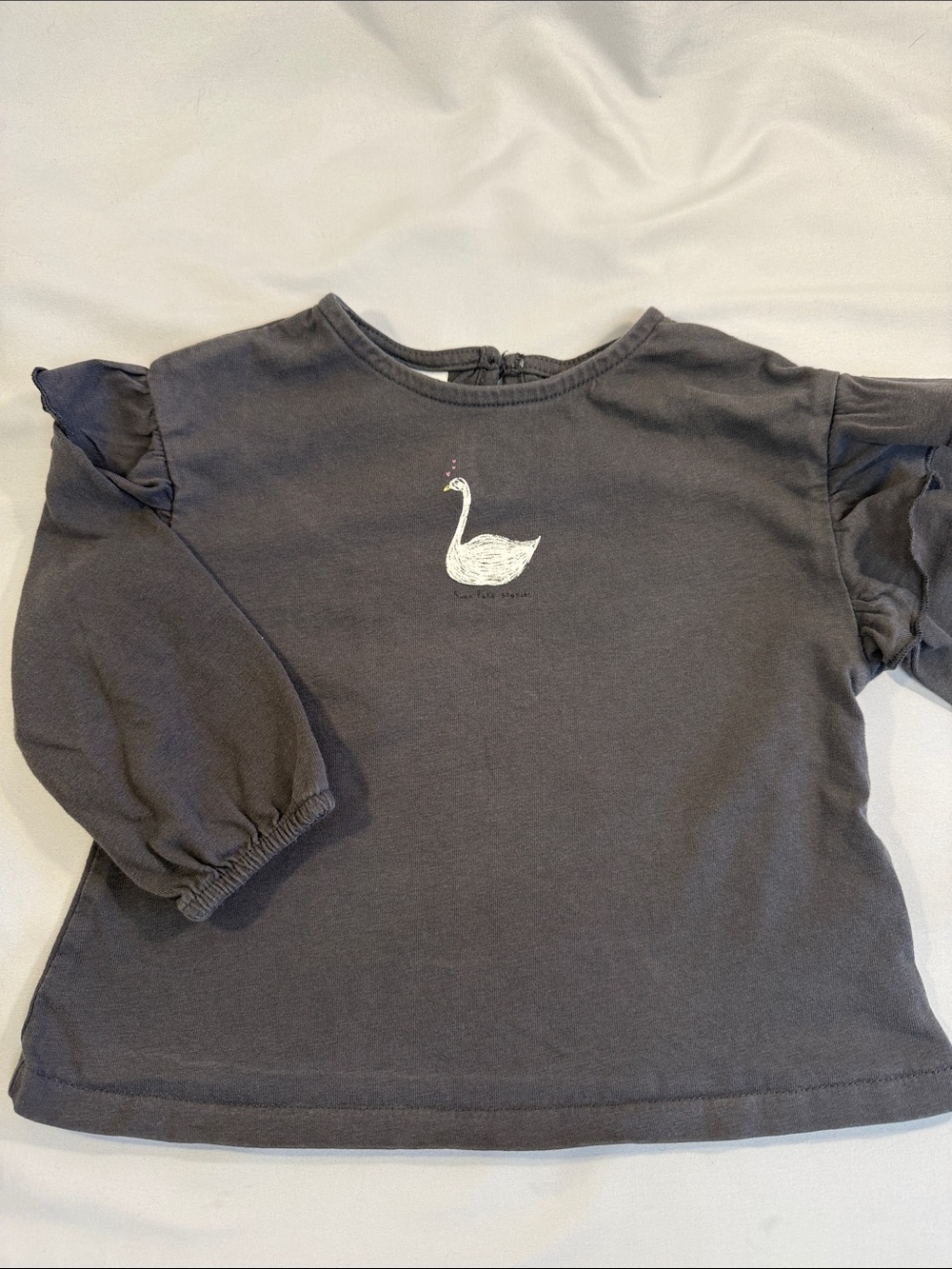 Zara Gray Long-Sleeve Tee with White Swan Motif